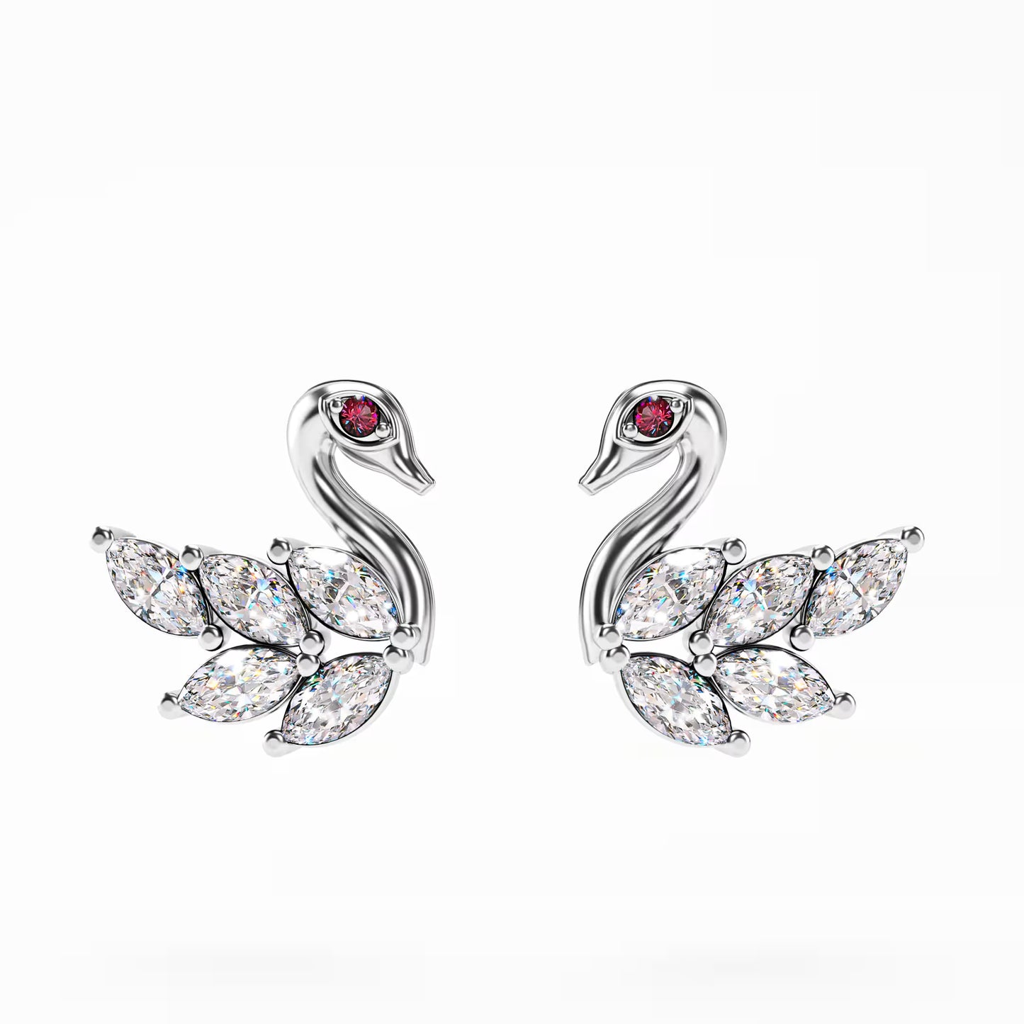 The Swan - Marquise Diamond Swan Stud Earrings by Gehnok