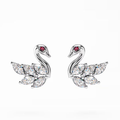 The Swan - Marquise Diamond Swan Stud Earrings by Gehnok
