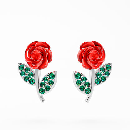 The Red Rose - Enamel Rose Stud Earrings by Gehnok