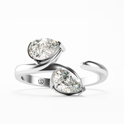 The Toi et Moi - Twin Pear Diamond Open Cuff Ring