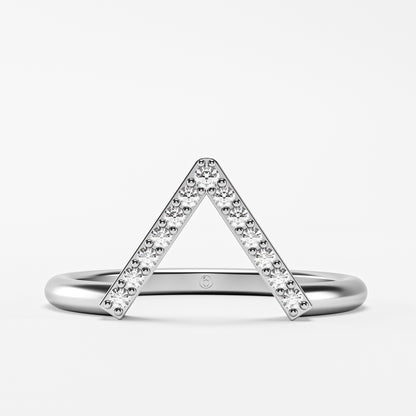 Geometric Pavé Chevron Band - Gold Diamond Triangle Ring