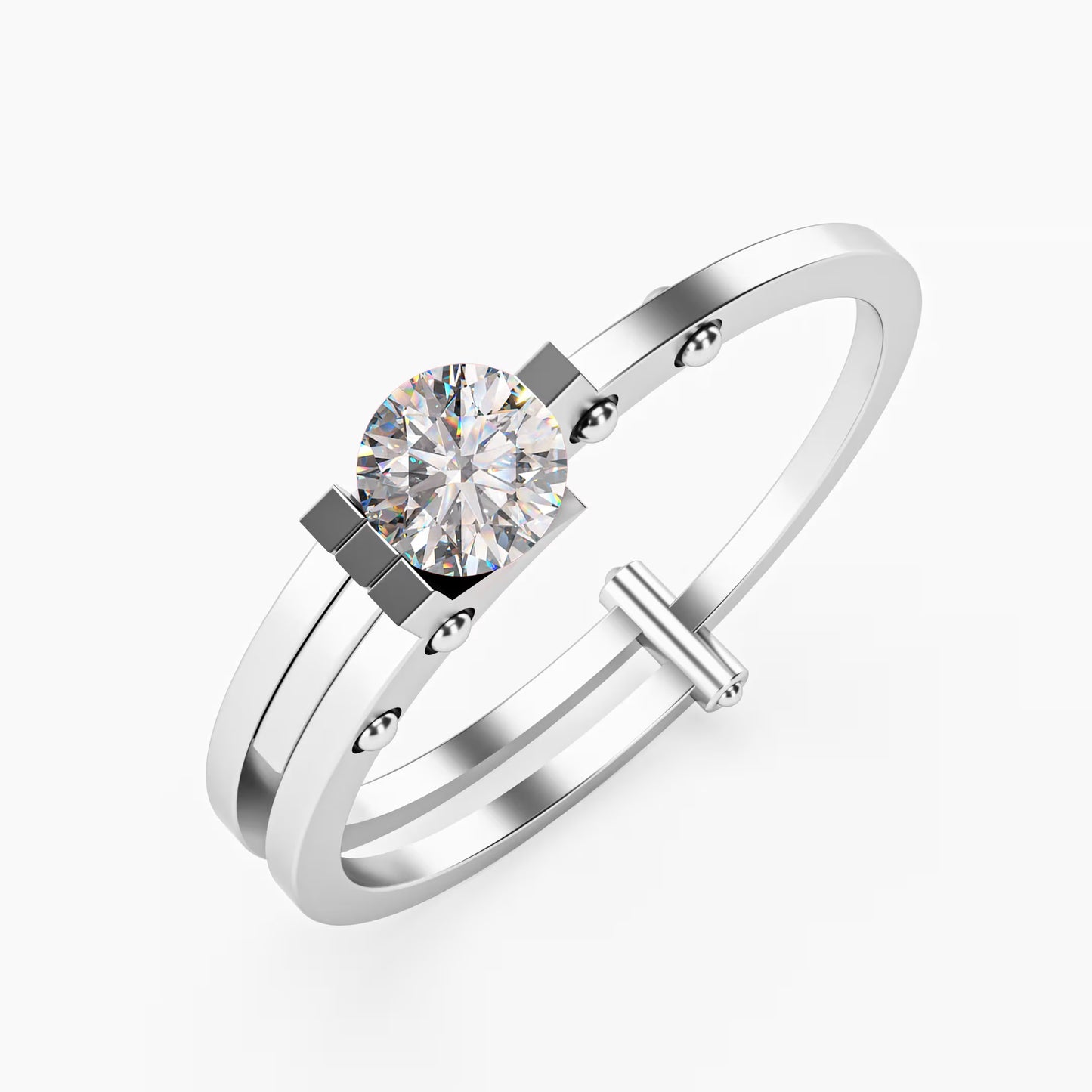 Double Rail Open-Shank Solitaire Ring