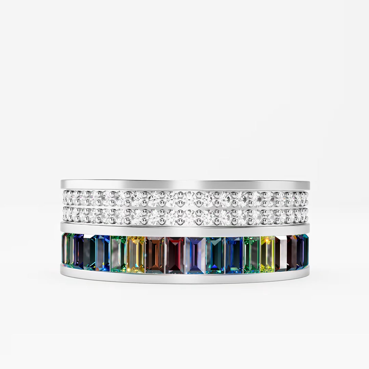 The Rainbow Eternity - Baguette Gemstone & Diamond Pave Ring