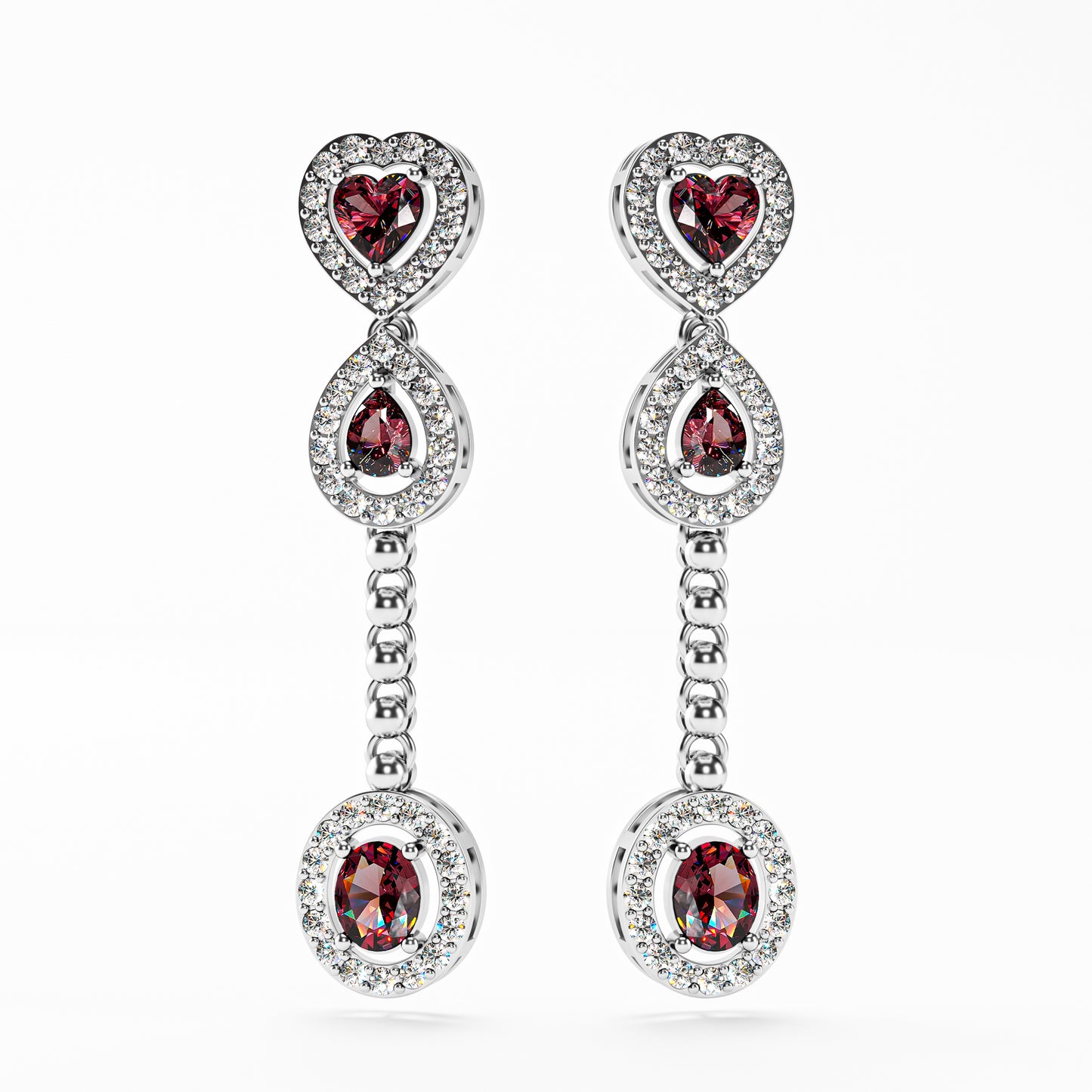The Cascade - Garnet Diamond Halo Tiered Drop Earrings by Gehnok