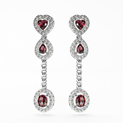 The Cascade - Garnet Diamond Halo Tiered Drop Earrings by Gehnok