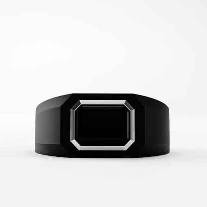 The Onyx Signet - Black Diamond Gold Bezel Ring
