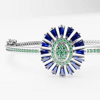 The Sunburst Bangle - Sapphire & Emerald Statement Bracelet by Gehnok