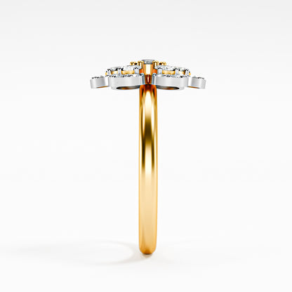 14K Two-Tone Gold Diamond Flower Cluster Ring | Pear Petal Halo Cocktail Ring | Floral Diamond Statement Ring | Anniversary Cocktail Ring for Her | Bold Fine Jewelry Gift