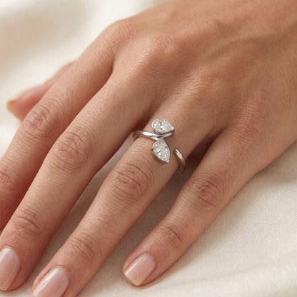 The Toi et Moi - Twin Pear Diamond Open Cuff Ring
