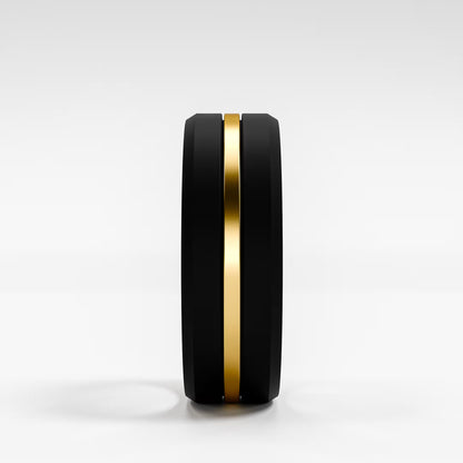 The Onyx Stripe - Black Onyx Band with Gold Center Inlay