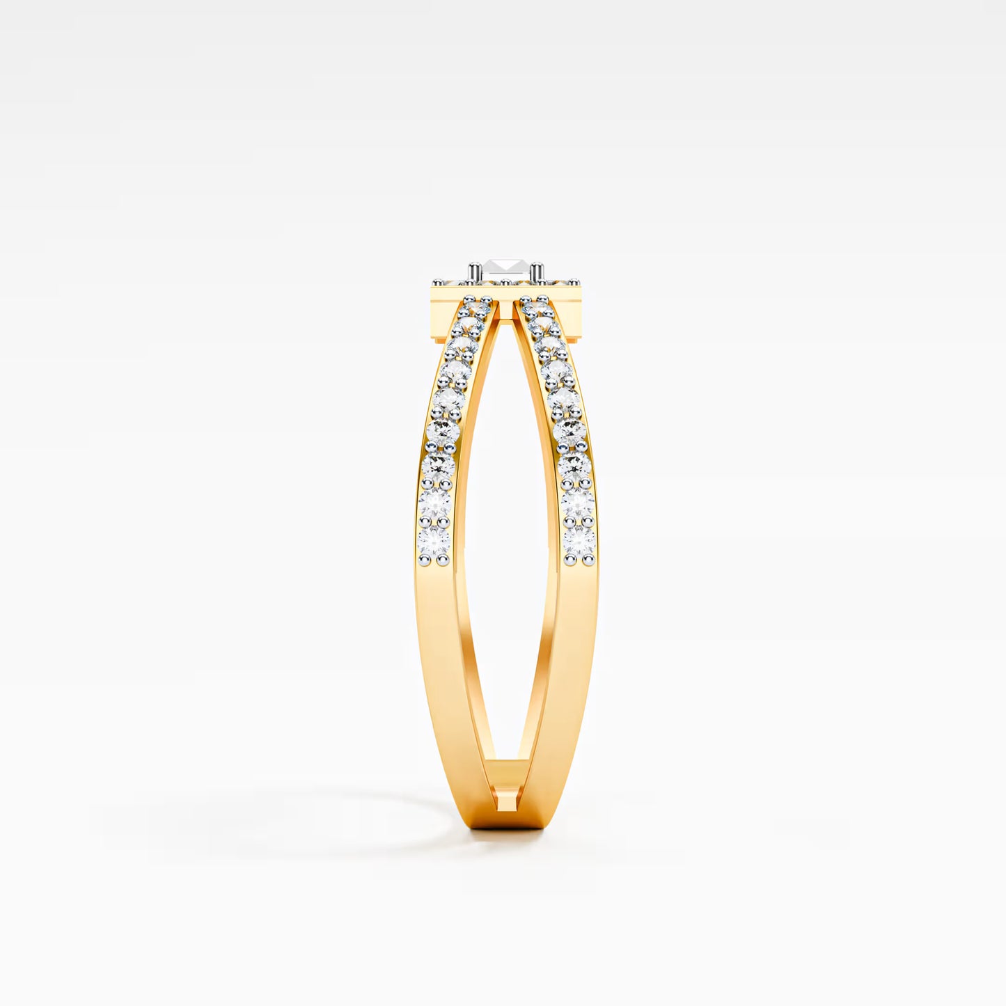 Emerald-Cut Halo Ring, Double Criss-Cross Pavé Band