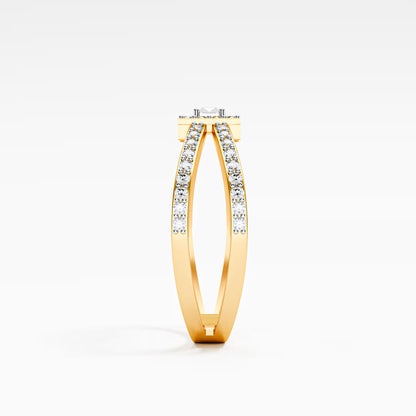 Emerald-Cut Halo Ring, Double Criss-Cross Pavé Band