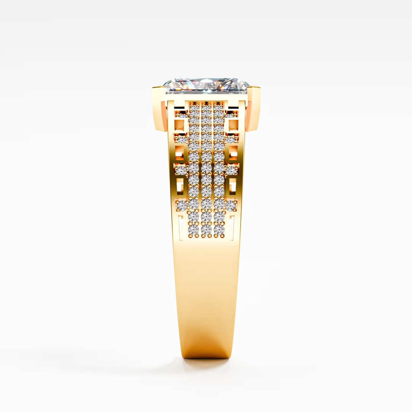 The Lattice - Men's Emerald Cut Diamond & Pavé Ring
