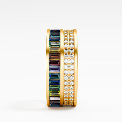 The Rainbow Eternity - Baguette Gemstone & Diamond Pave Ring