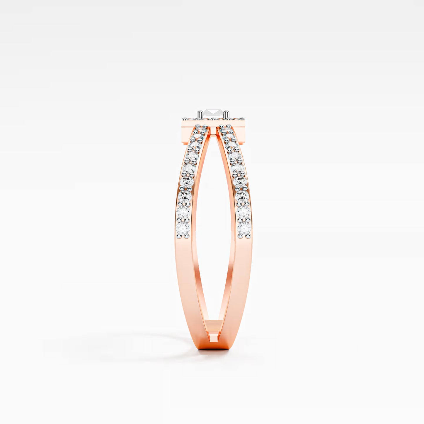 Emerald-Cut Halo Ring, Double Criss-Cross Pavé Band