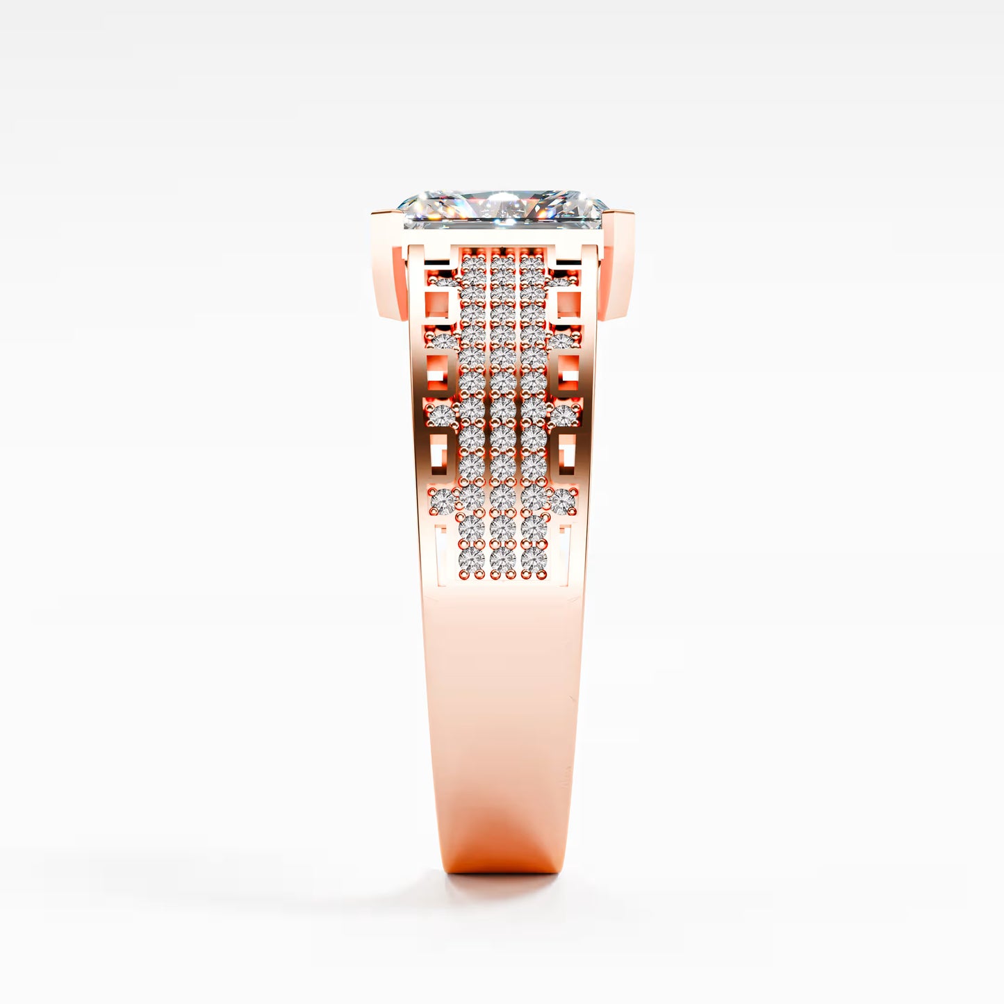 The Lattice - Men's Emerald Cut Diamond & Pavé Ring