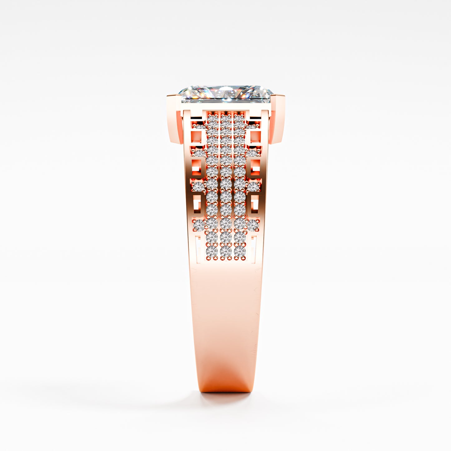 The Lattice - Men's Emerald Cut Diamond & Pavé Ring