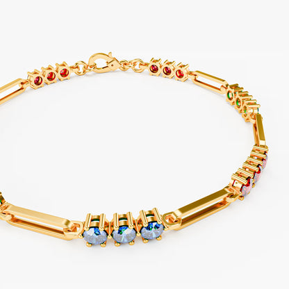 The Prism - Women's Rainbow Multi-Color Gemstone Paperclip Chain Bracelet