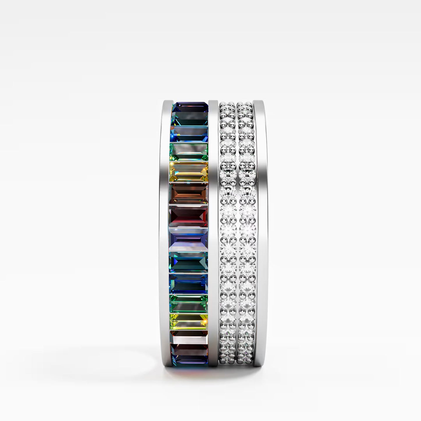 The Rainbow Eternity - Baguette Gemstone & Diamond Pave Ring