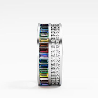 The Rainbow Eternity - Baguette Gemstone & Diamond Pave Ring