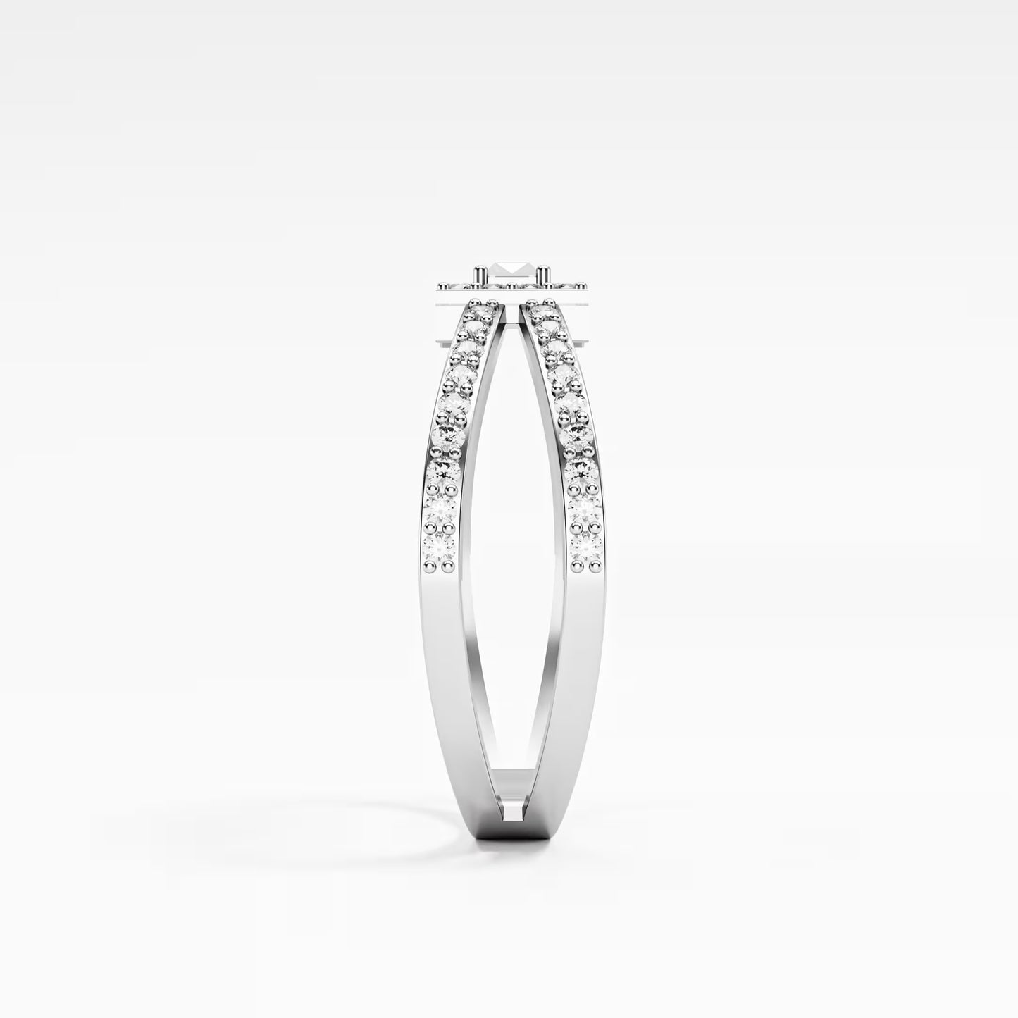 Emerald-Cut Halo Ring, Double Criss-Cross Pavé Band
