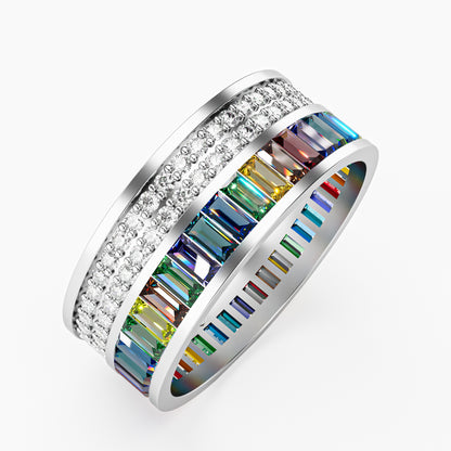 The Rainbow Eternity - Baguette Gemstone & Diamond Pave Ring