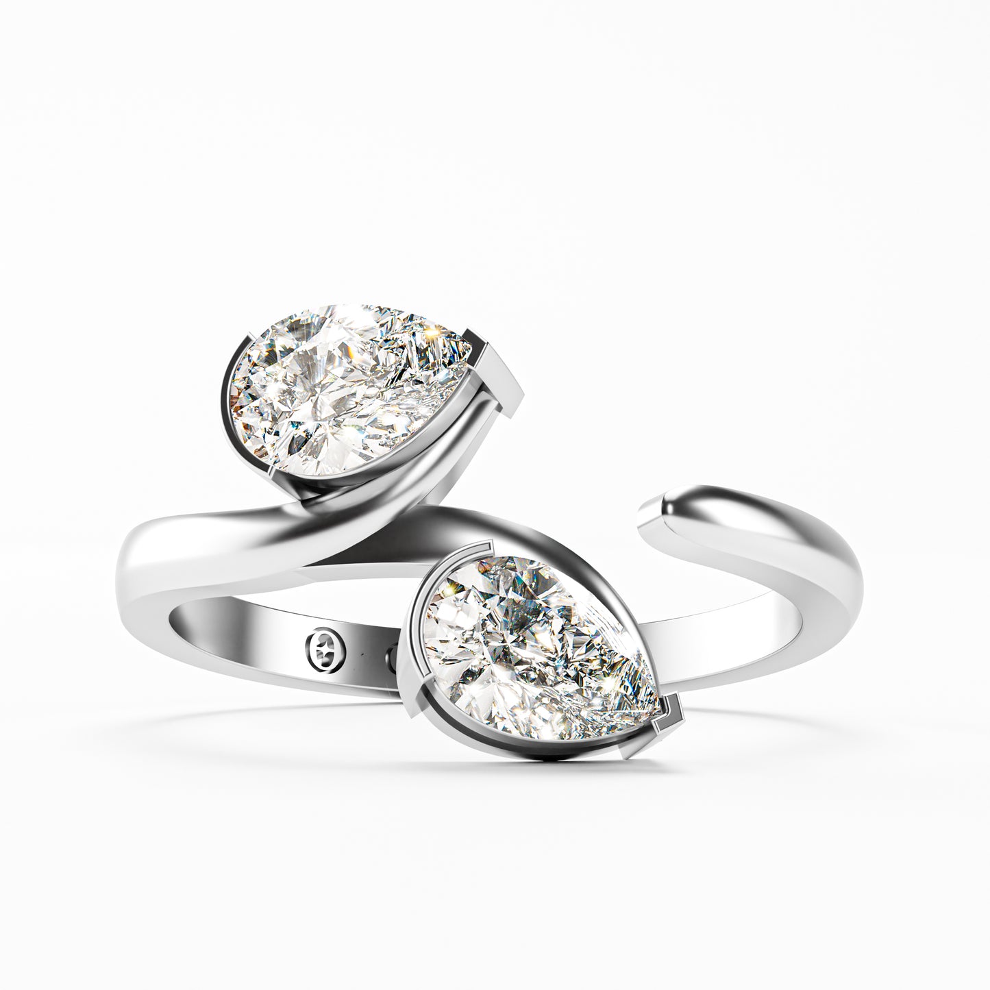 The Toi et Moi - Twin Pear Diamond Open Cuff Ring by Gehnok