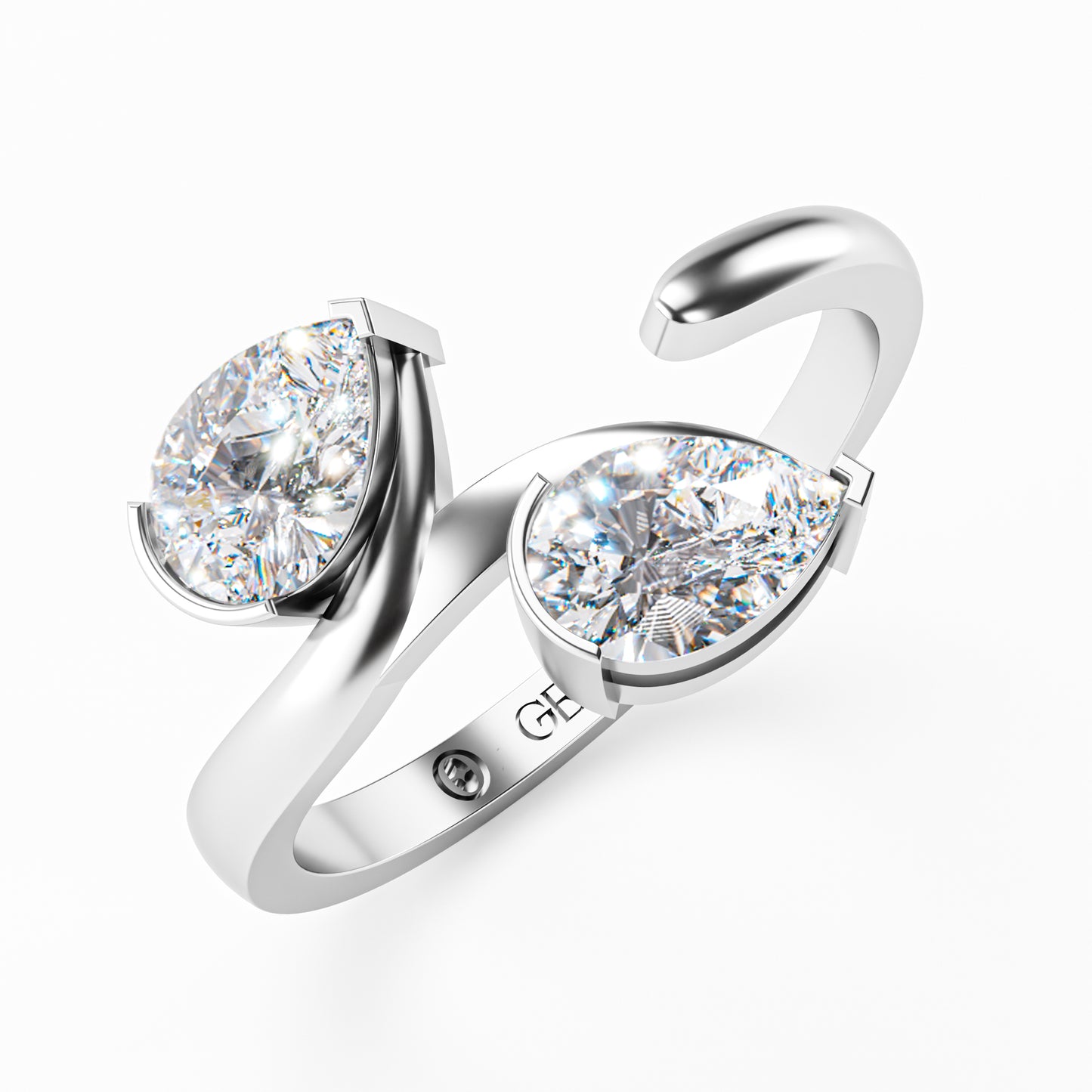 The Toi et Moi - Twin Pear Diamond Open Cuff Ring by Gehnok