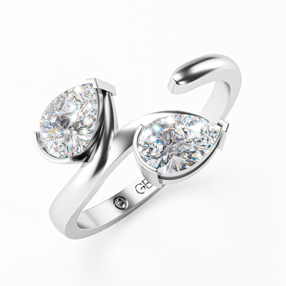 The Toi et Moi - Twin Pear Diamond Open Cuff Ring by Gehnok