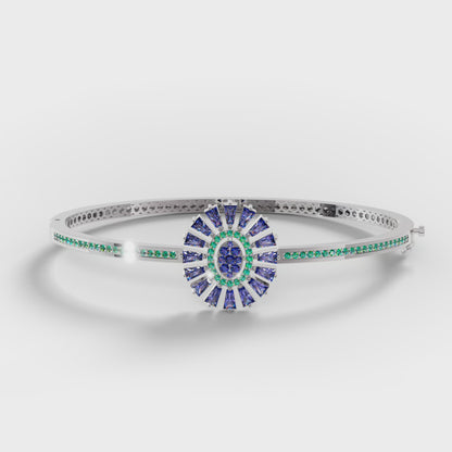 The Sunburst Bangle - Sapphire & Emerald Statement Bracelet by Gehnok