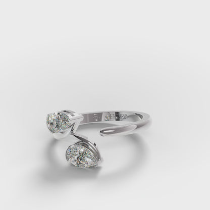 The Toi et Moi - Twin Pear Diamond Open Cuff Ring