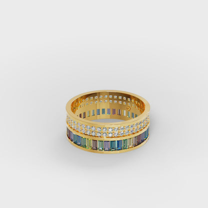 The Rainbow Eternity - Baguette Gemstone & Diamond Pave Ring