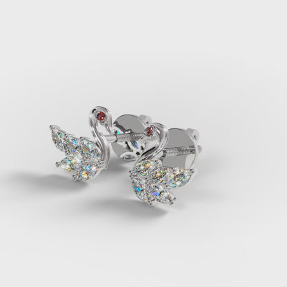 The Swan - Marquise Diamond Swan Stud Earrings by Gehnok