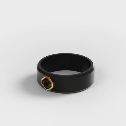 The Onyx Hex - Black Diamond Octagon Bezel Ring