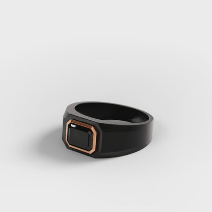 The Onyx Signet - Black Diamond Gold Bezel Ring
