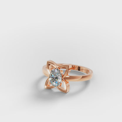 Lotus Four-Petal Solitaire Ring