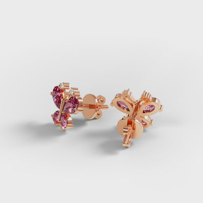 The Butterfly - Pink Gemstone & Diamond Stud Earrings by Gehnok