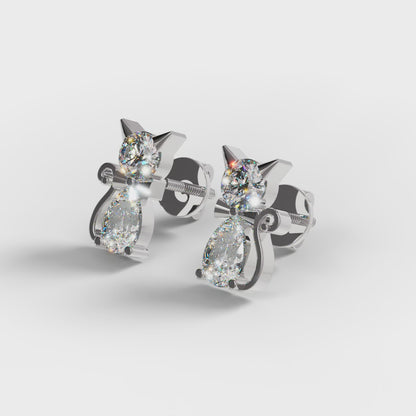 The Kitty - Diamond Cat Stud Earrings by Gehnok