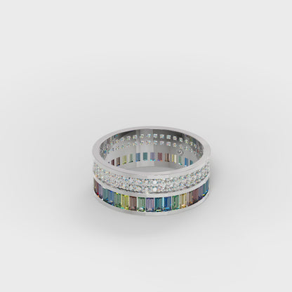 The Rainbow Eternity - Baguette Gemstone & Diamond Pave Ring