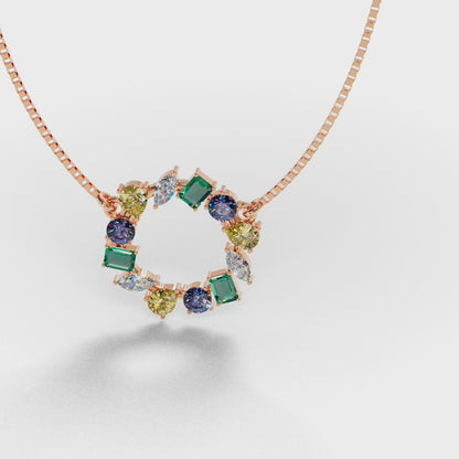 The Wreath - Multicolor Gemstone Circle Pendant Necklace
