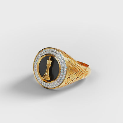 The King - Chess King Diamond Signet | onyx Ring by Gehnok