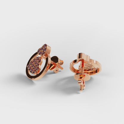 The Double Heart - Ruby Pavé Heart Circle Stud Earrings