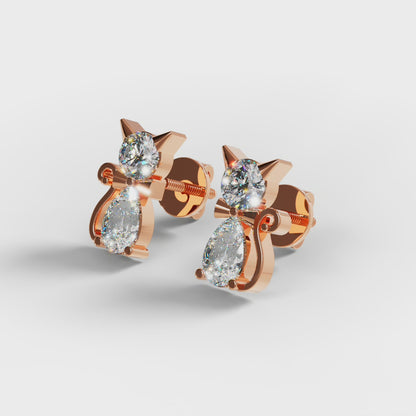 The Kitty - Diamond Cat Stud Earrings by Gehnok