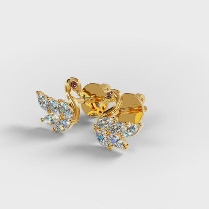 The Swan - Marquise Diamond Swan Stud Earrings by Gehnok