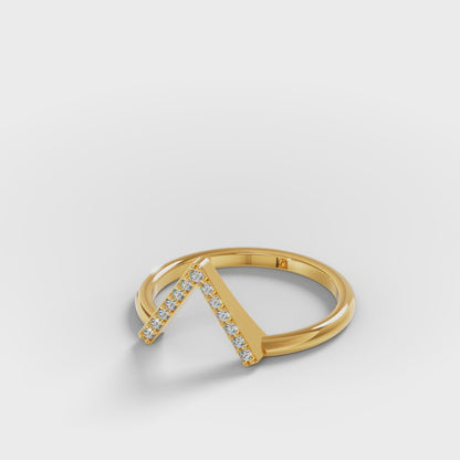 14K Solid Gold Diamond Chevron Ring | Geometric V-Shape Pavé Diamond Band | Stackable Wedding Ring | Anniversary Gift for Her | Minimalist Fine Jewelry