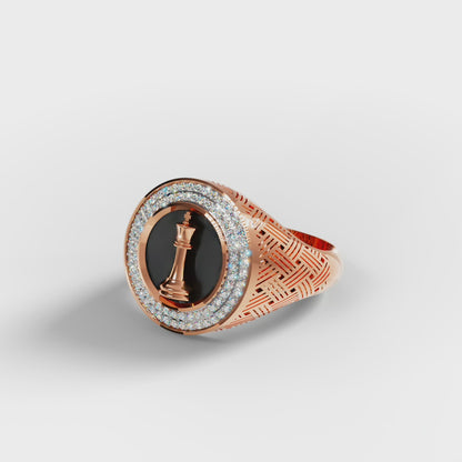 The King - Chess King Diamond Signet | onyx Ring by Gehnok