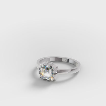 The Asscher -  Art Deco Geometric Cage Asscher Cut Diamond Ring