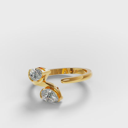The Toi et Moi - Twin Pear Diamond Open Cuff Ring