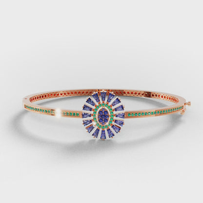 The Sunburst Bangle - Sapphire & Emerald Statement Bracelet by Gehnok