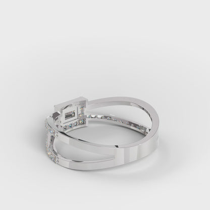 Emerald-Cut Halo Ring, Double Criss-Cross Pavé Band